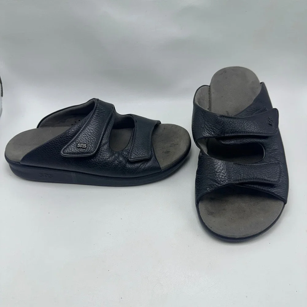 SAS Tripad Comfort Mens 9.5 W Black Leather Adjustable Slide Sandals USA Made